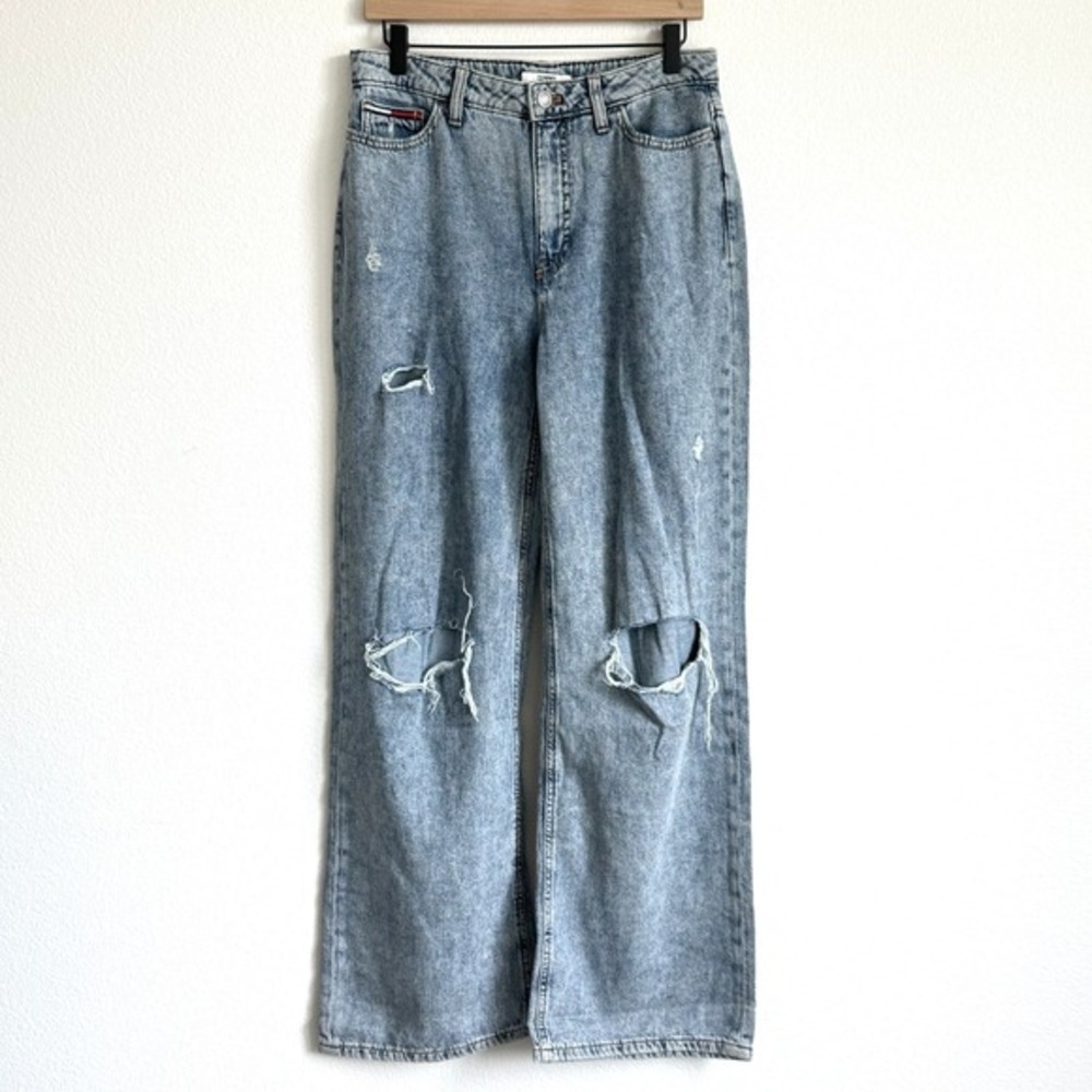 Tommy Hilfiger Y2K Wide Leg Jeans 6 28 Distressed Baggy Slouchy Grunge Skater